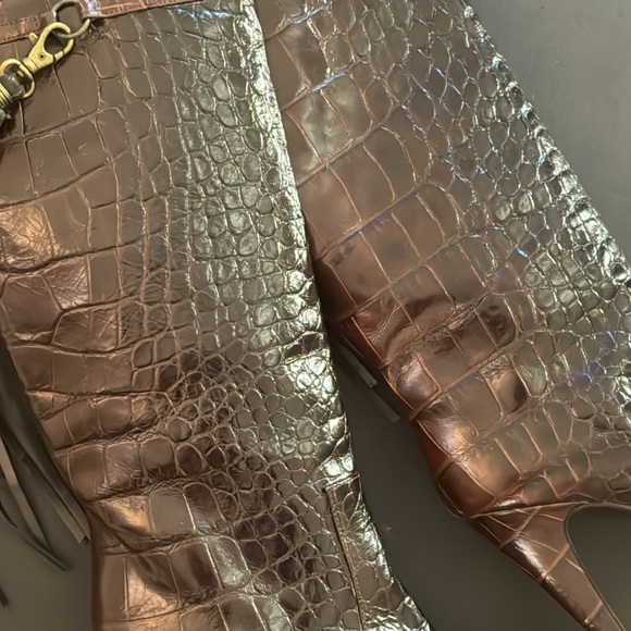Charles David Brown Crocodile Knee Boots with Tassel - Picture 17 of 17